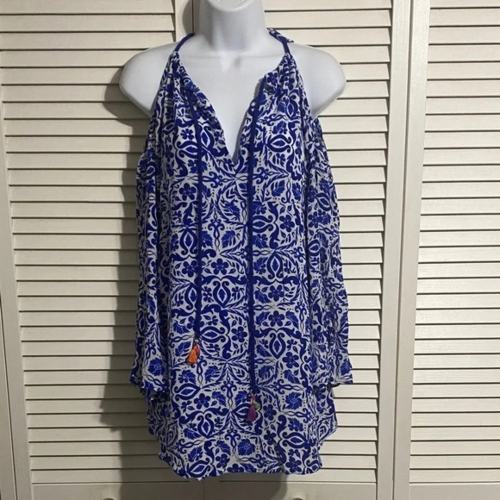 Nanette Lepore Talavera Tunic  Blue and White Women's Swim Cover-Up